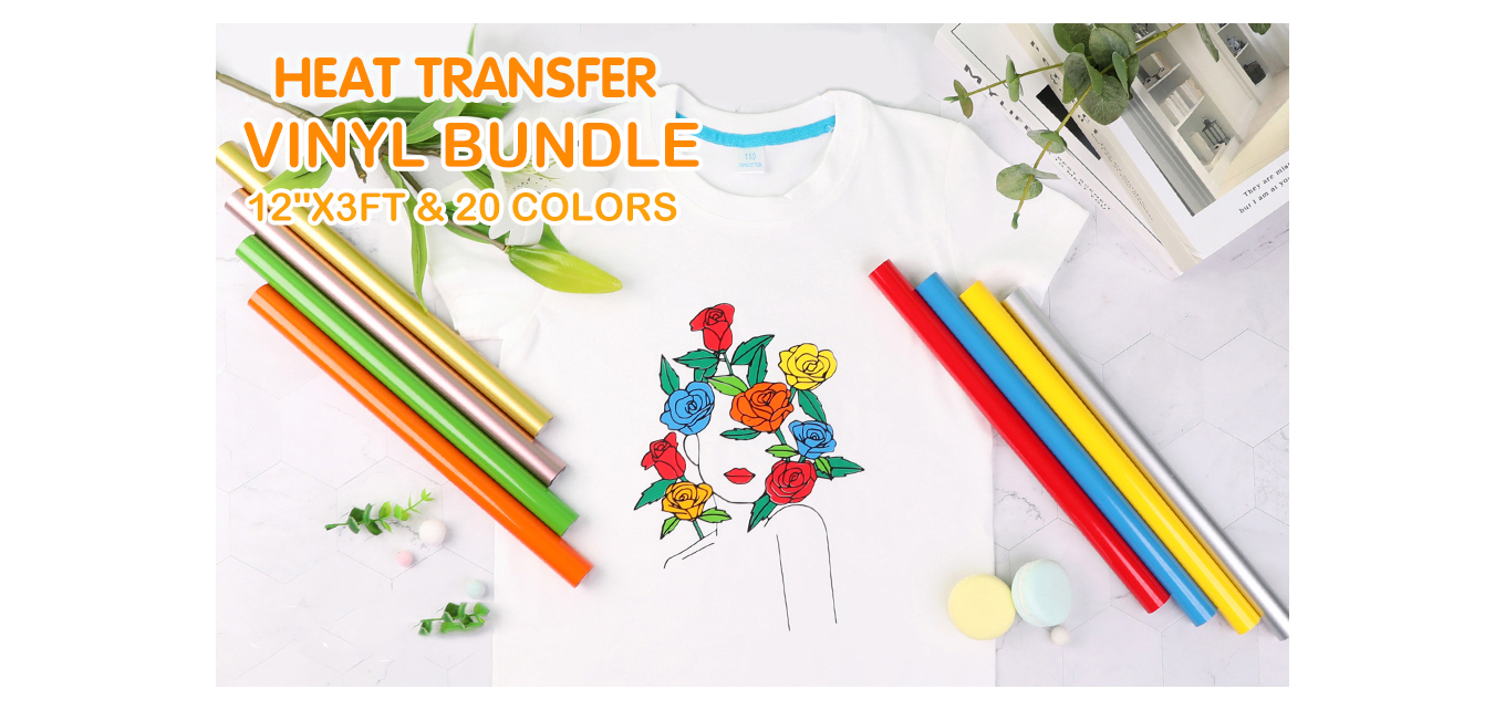 Feature of Heat Transfer Vinyl Bundle – 12'' x 3FT Heat Transfer Vinyl Rolls, Easy Cutting Iron on Vinyl