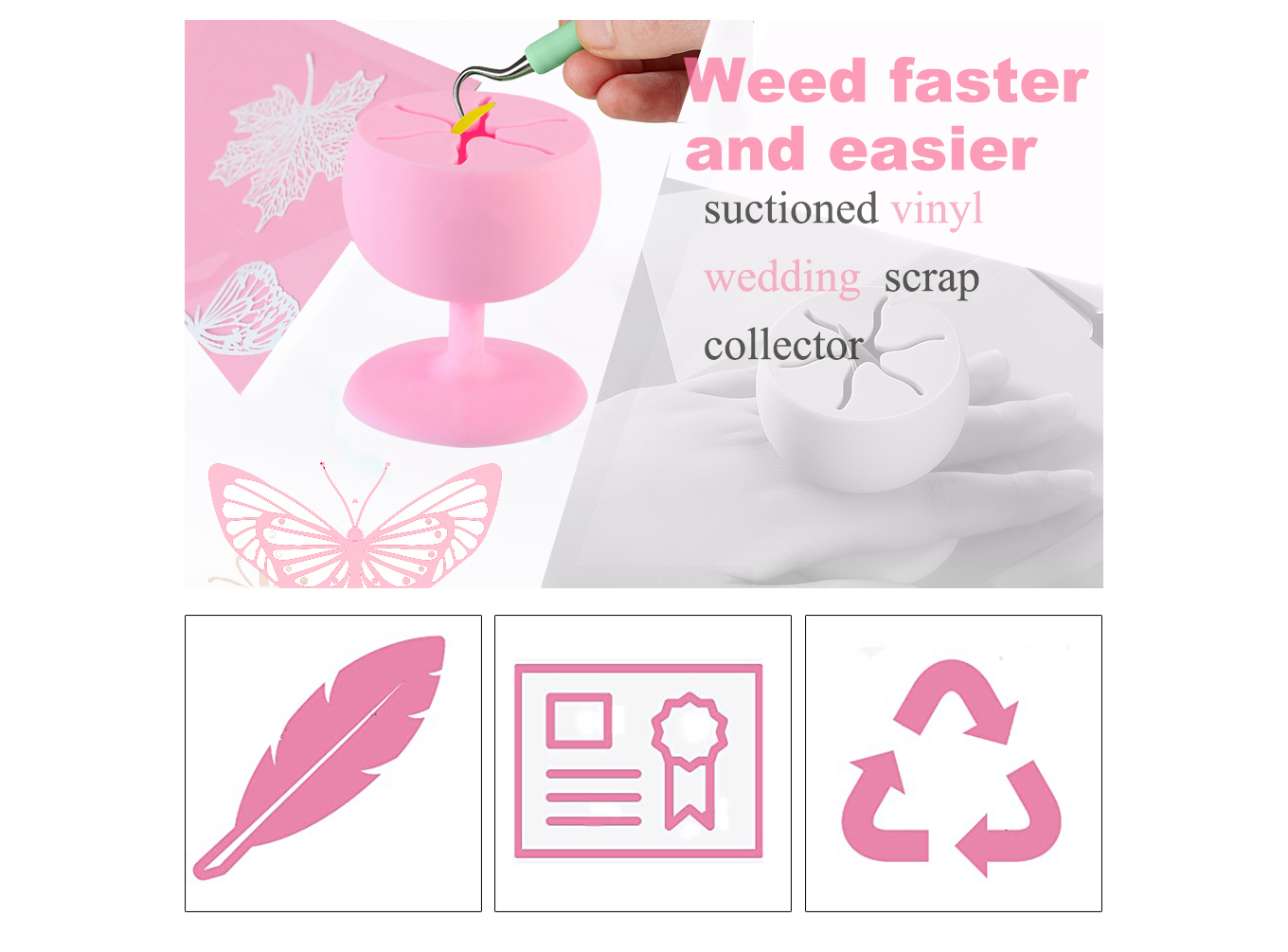 Feature of Suctioned Vinyl Weeding Scrap Collector and Holder for Weeding Tools for Vinyl