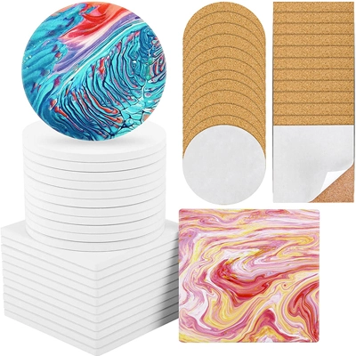 Sublimation Ceramic Tile for Crafts Coasters Cork Backing Pads Includes Square and Round Ceramic Coa