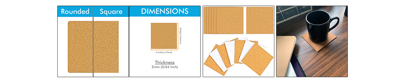 Feature of Sublimation Ceramic Tile for Crafts Coasters Cork Backing Pads Includes Square and Round Ceramic Coasters