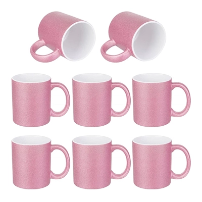 11 OZ Sublimation Mugs Blanks Pink Glitter Coffee Mugs Ceramic Photo Cups