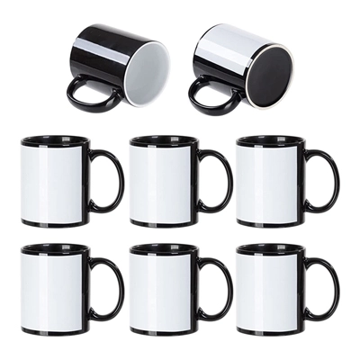 11 OZ Sublimation Coffee Mugs Blanks Black with White Patch Ceramic Photo Cups