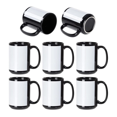 15 OZ Sublimation Coffee Mugs Blanks Black with White Patch Ceramic Photo Mugs