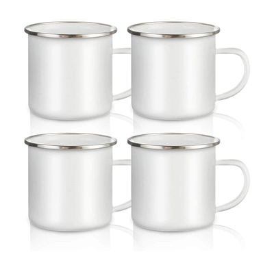 12 OZ Sublimation Blanks Enamel Mug White Camping Outdoor Mug with Silver Rim