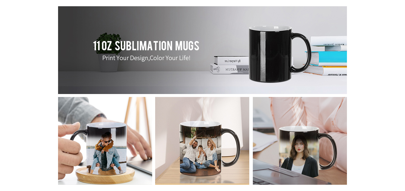 Feature of 11 OZ Color Changing Magic Mugs Glossy Black Coffee Mugs Ceramic Photo Cups