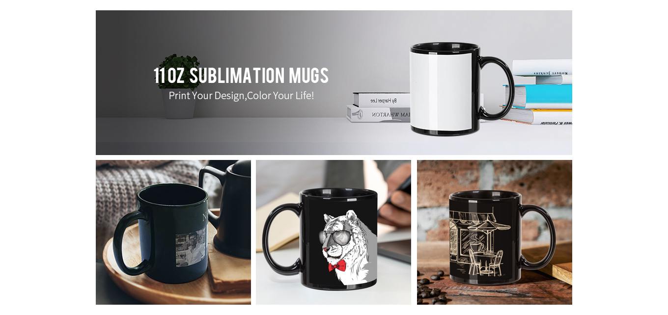 Feature of 11 OZ Sublimation Coffee Mugs Blanks Black with White Patch Ceramic Photo Cups