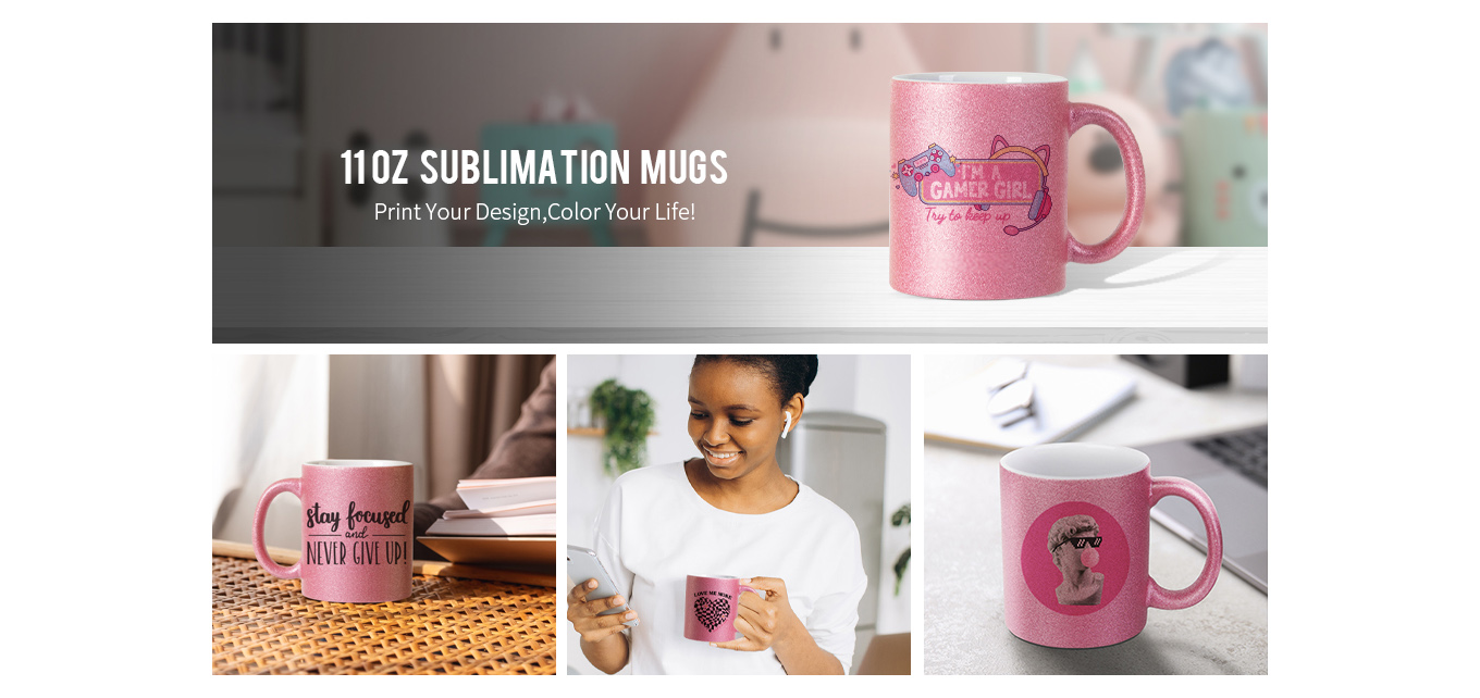 Feature of 11 OZ Sublimation Mugs Blanks Pink Glitter Coffee Mugs Ceramic Photo Cups