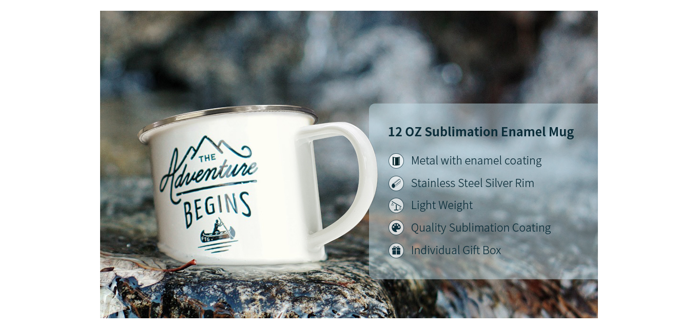 Feature of 12 OZ Sublimation Blanks Enamel Mug White Camping Outdoor Mug with Silver Rim