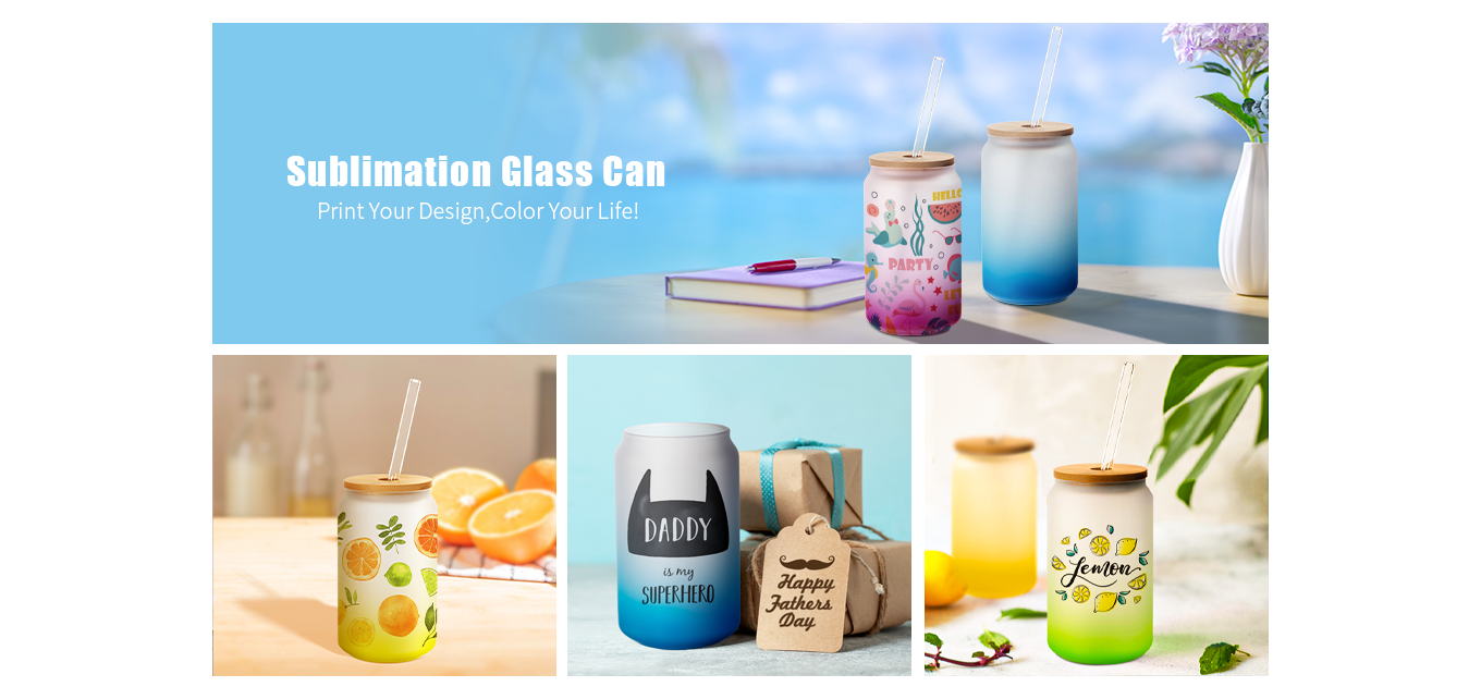 Feature of 13 OZ Sublimation Glass Cans Blanks Frosted Green with Bamboo Lid and Clear Glass Straw