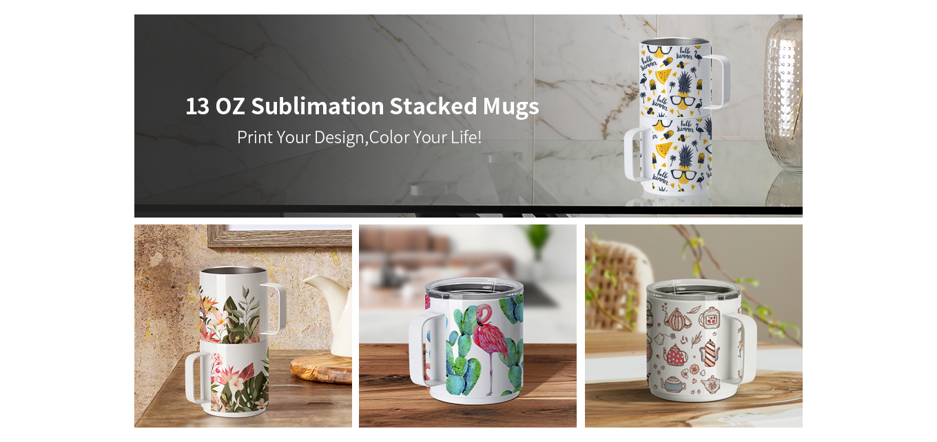 Feature of 13 OZ Sublimation Mugs Tumbler Cups Stainless Steel Stacked Mugs Set