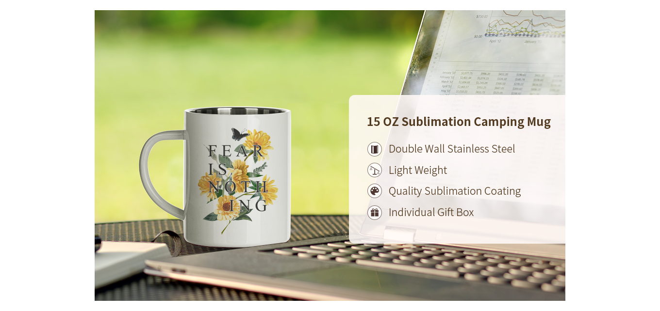 Feature of 15 OZ Sublimation Blanks Mugs Stainless Steel Camping Mug White