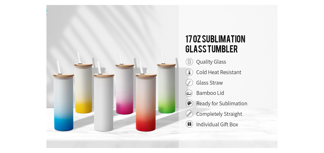 Feature of 17 OZ Sublimation Blanks Glass Tumbler Frosted Rose Red with Bamboo Lid and Glass Straw