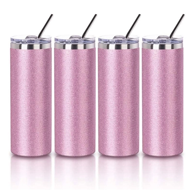 20 OZ Sublimation Straight Skinny Tumbler Pink with Metal Straw