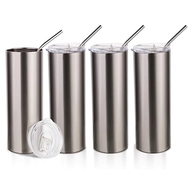 20 OZ Sublimation Blanks Skinny Tumbler Cups Sliver Stainless Steel Straight Tumbler