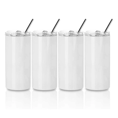 16 OZ Straight Stainless Steel Sublimation Tumbler with Lid and Metal Straw