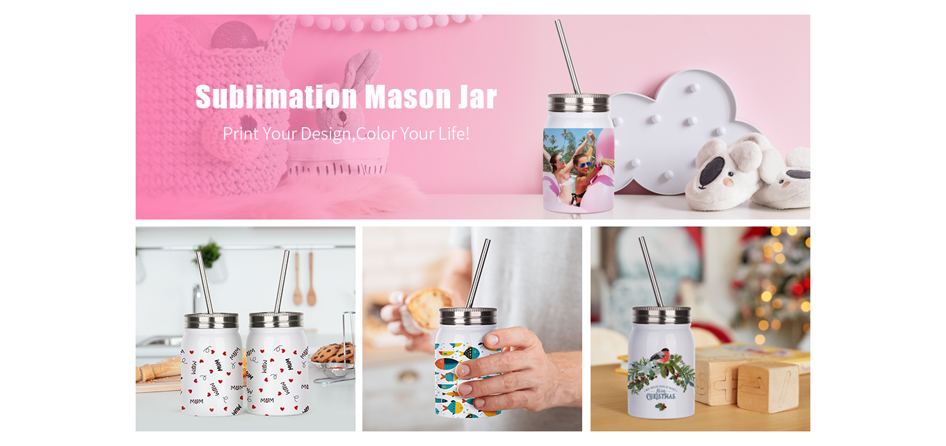 Feature of 17 OZ Sublimation Blanks Mason Jar Tumbler with Lid and Metal Straw