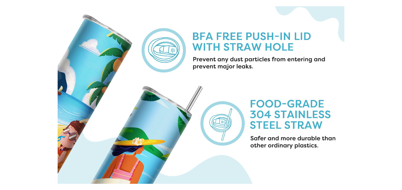 Feature of 20 OZ Sublimation Blanks Tumblers Stainless Steel Double-wall Insulated with Lids Straws