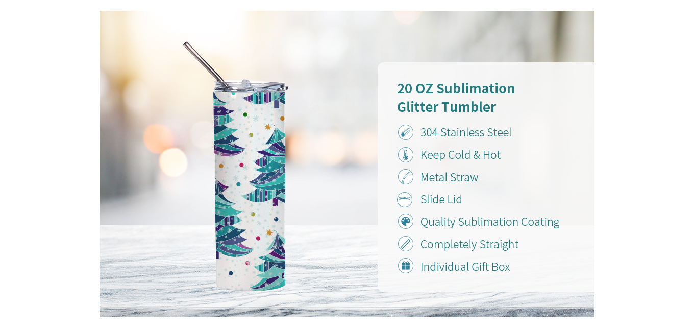 Feature of 20 OZ Sublimation Glitter Tumbler Rainbow White Blank Straight Skinny Tumbler Cups