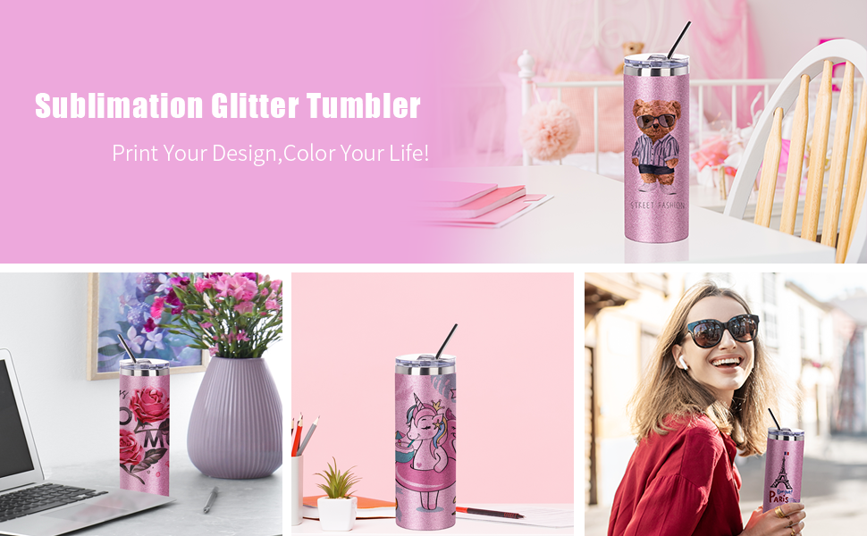 Feature of 20 OZ Sublimation Straight Skinny Tumbler Pink with Metal Straw