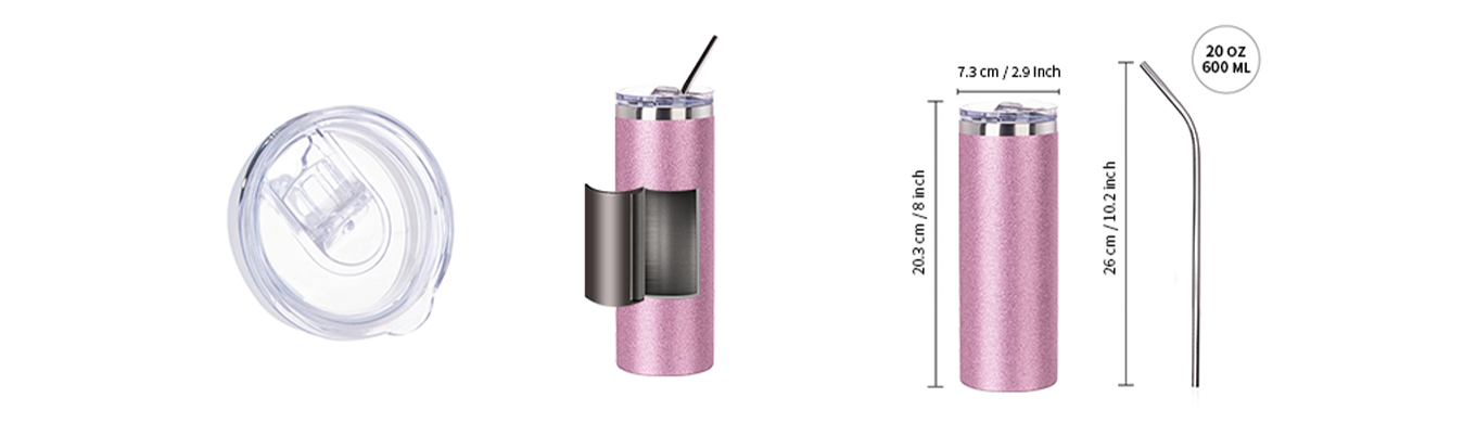 Feature of 20 OZ Sublimation Straight Skinny Tumbler Pink with Metal Straw