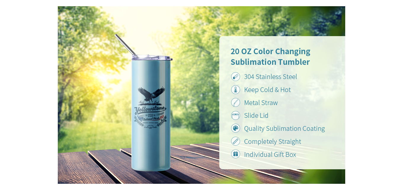 Feature of 20 OZ Sublimation Tumblers UV Color Changing White to Blue Magic Straight Tumbler