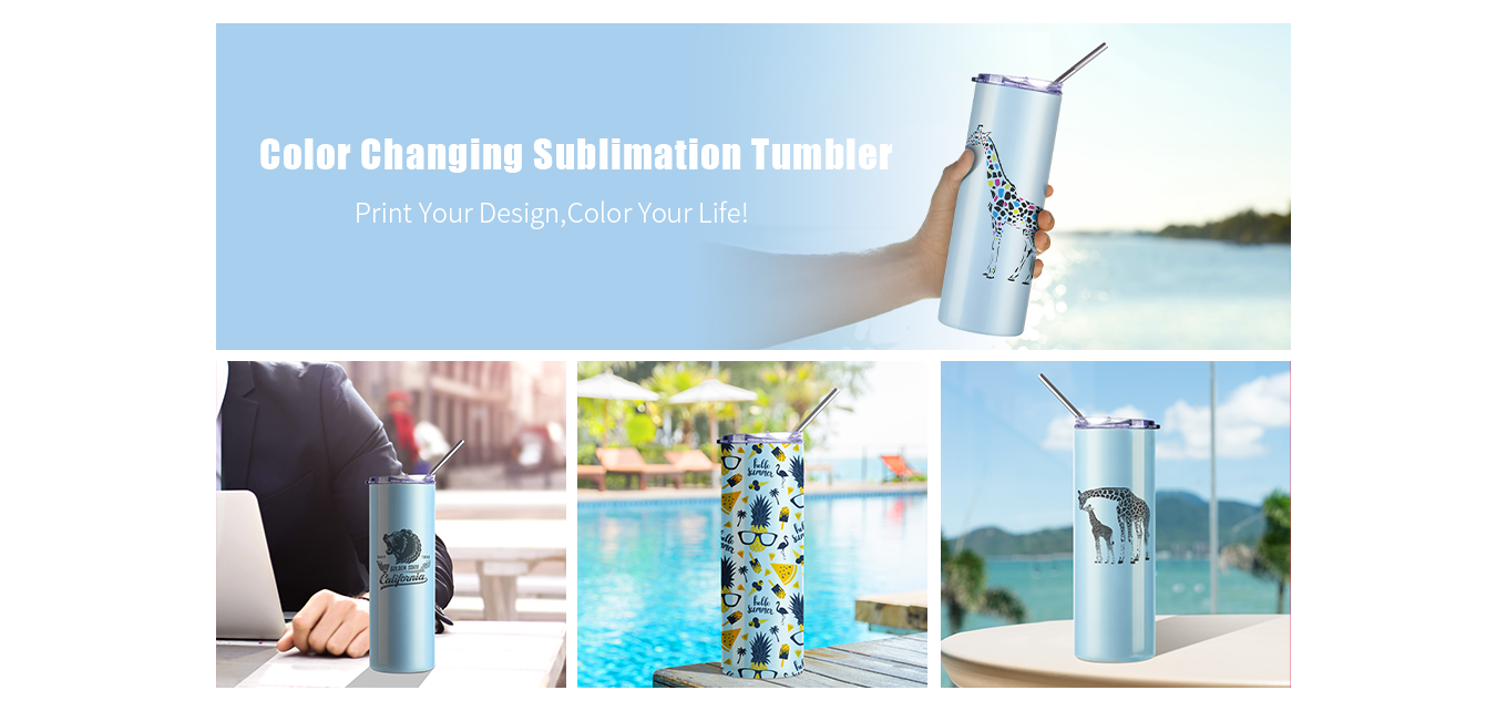 Feature of 20 OZ Sublimation Tumblers UV Color Changing White to Blue Magic Straight Tumbler