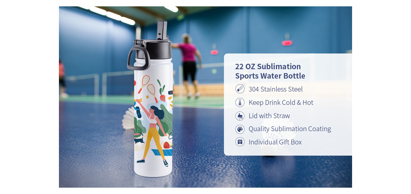 Feature of 22 OZ Sublimation Blank Tumbler Sports Wide Mouth Stainless Steel Water Bottle