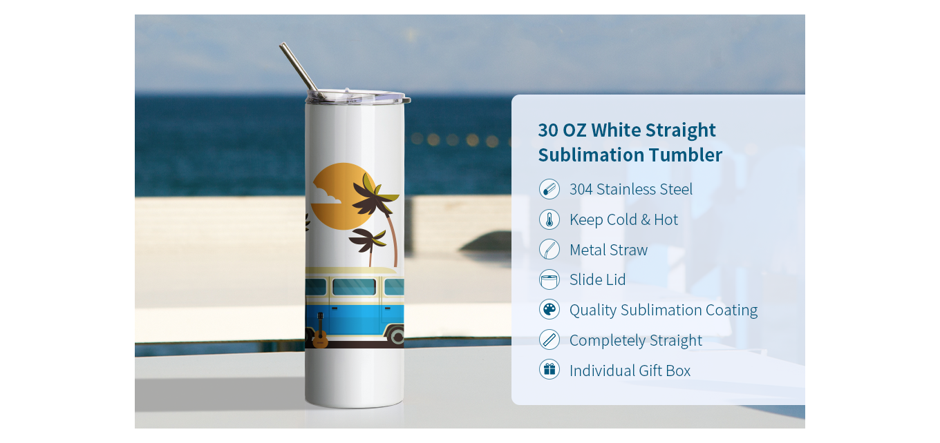 Feature of 30 OZ Sublimation Blank Tumbler Skinny Straight Stainless Steel Coffee Tumbler