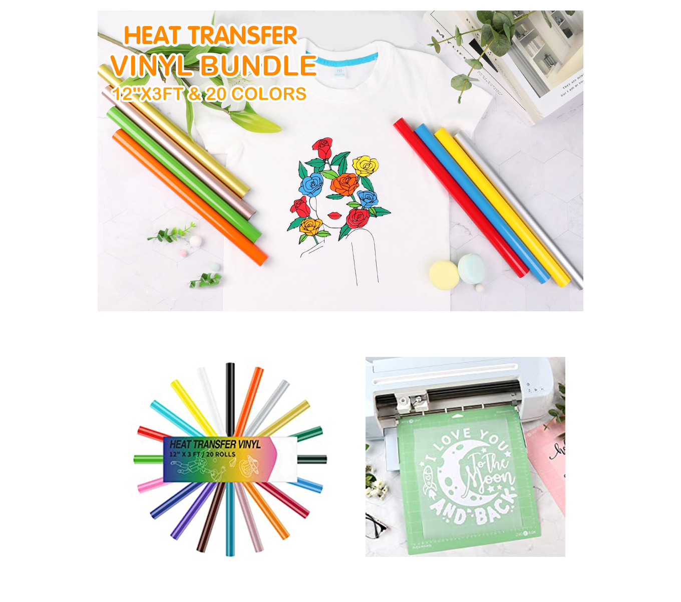 Feature of HTV Heat Transfer Vinyl Bundle – 12'' x 12''Heat Transfer Vinyl for DIY Fabrics T-Shirts