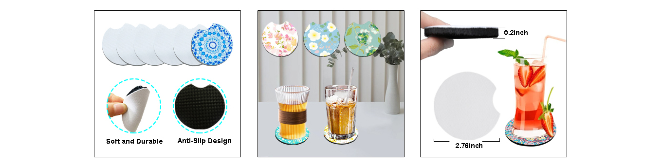 Feature of Sublimation Blanks Cup Coasters, 2.76inch Circular Opening Blank Sublimation Coaster for